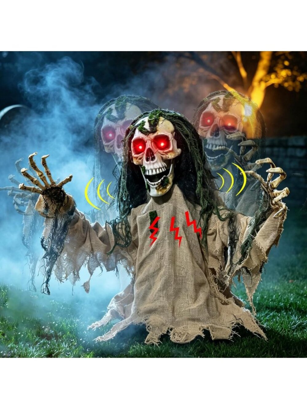 Spooky Animatronic Zombie Groundbreaker Decor with Glowing Red Eyes for